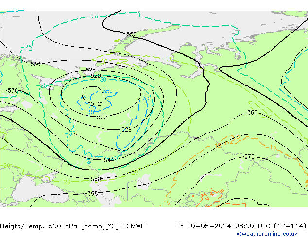 Z500/Rain (+SLP)/Z850 ECMWF ven 10.05.2024 06 UTC