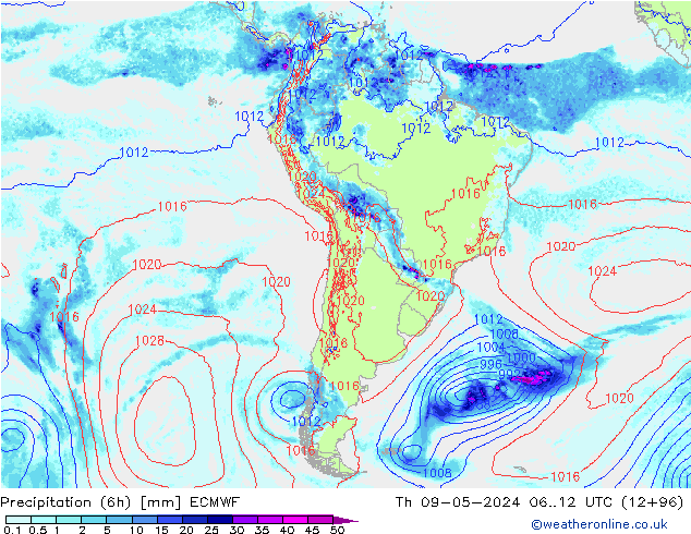 Precipitação (6h) ECMWF Qui 09.05.2024 12 UTC