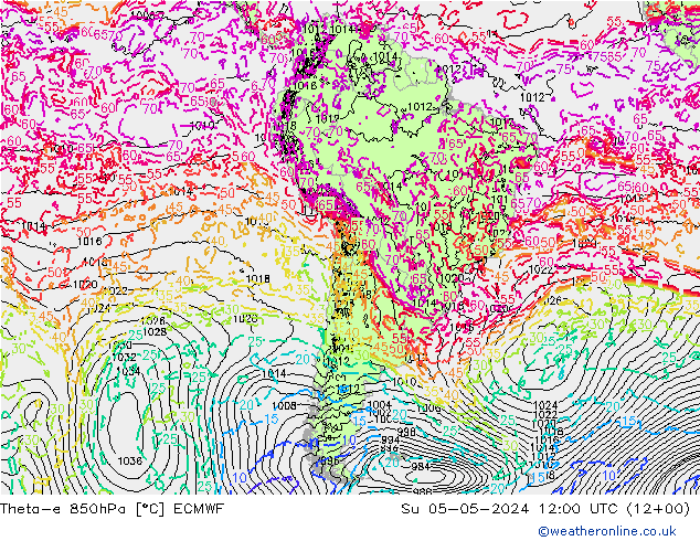 Theta-e 850hPa ECMWF Su 05.05.2024 12 UTC