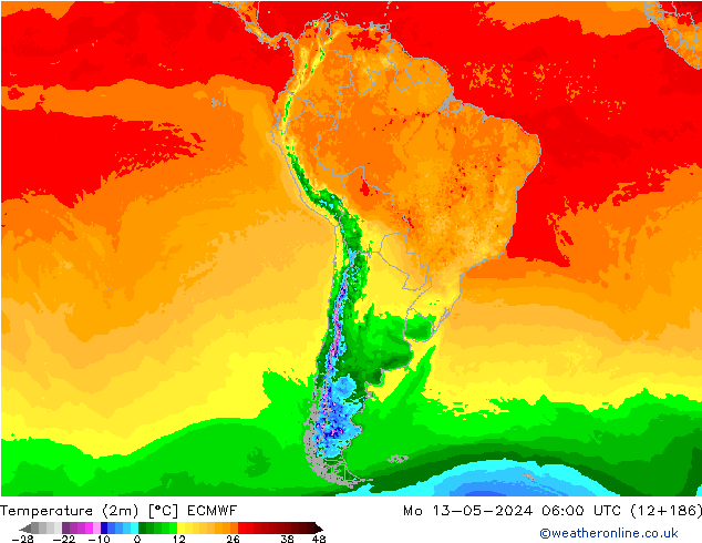 Temperatura (2m) ECMWF lun 13.05.2024 06 UTC