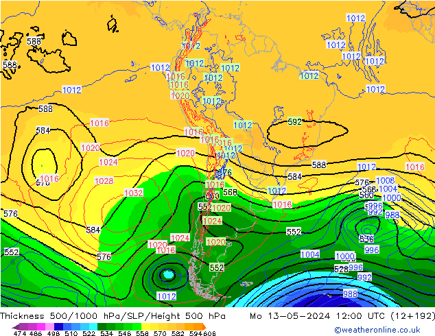 Thck 500-1000hPa ECMWF Mo 13.05.2024 12 UTC