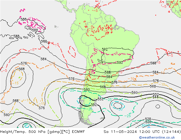 Z500/Rain (+SLP)/Z850 ECMWF sab 11.05.2024 12 UTC