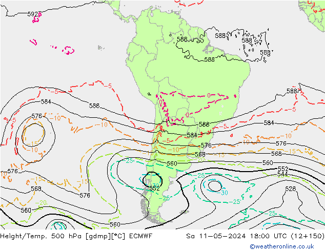 Height/Temp. 500 hPa ECMWF Sa 11.05.2024 18 UTC