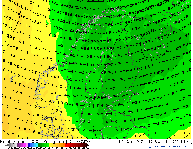 Z500/Rain (+SLP)/Z850 ECMWF Su 12.05.2024 18 UTC