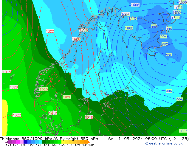 Thck 850-1000 гПа ECMWF сб 11.05.2024 06 UTC