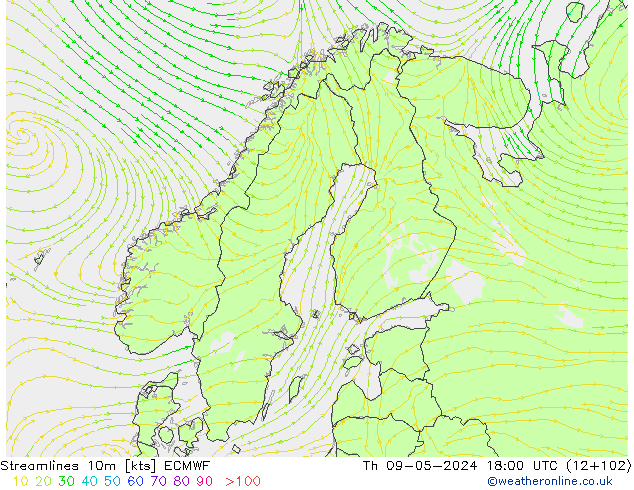 Línea de corriente 10m ECMWF jue 09.05.2024 18 UTC