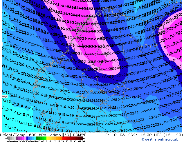 Z500/Rain (+SLP)/Z850 ECMWF пт 10.05.2024 12 UTC