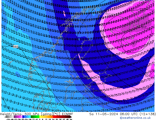 Hoogte/Temp. 500 hPa ECMWF za 11.05.2024 06 UTC