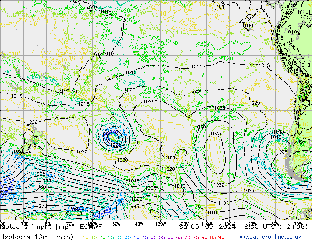 Isotachs (mph) ECMWF dim 05.05.2024 18 UTC