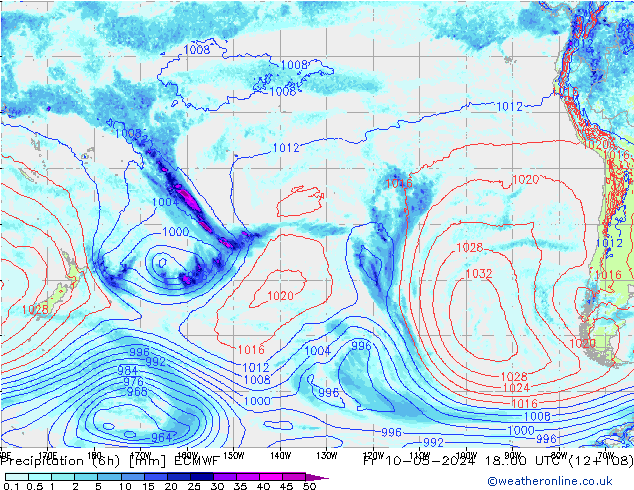 Z500/Rain (+SLP)/Z850 ECMWF Pá 10.05.2024 00 UTC