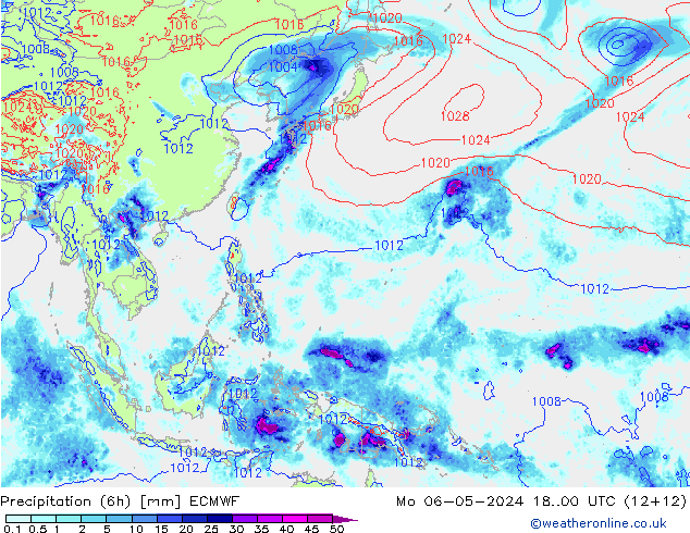 Z500/Rain (+SLP)/Z850 ECMWF pon. 06.05.2024 00 UTC