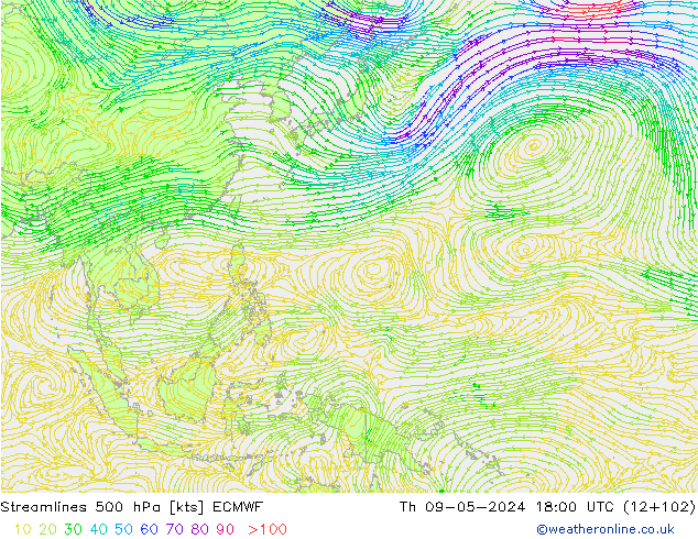 Linea di flusso 500 hPa ECMWF gio 09.05.2024 18 UTC