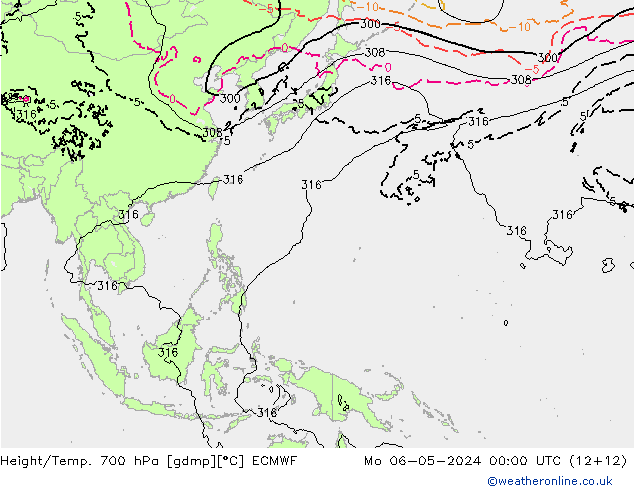 Height/Temp. 700 hPa ECMWF Po 06.05.2024 00 UTC