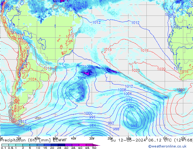 Precipitazione (6h) ECMWF dom 12.05.2024 12 UTC