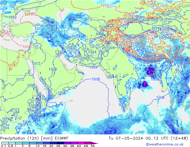 Precipitation (12h) ECMWF Tu 07.05.2024 12 UTC
