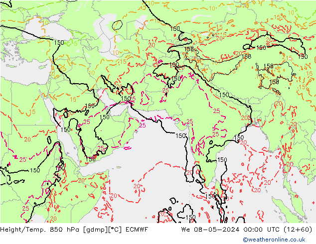Z500/Yağmur (+YB)/Z850 ECMWF Çar 08.05.2024 00 UTC