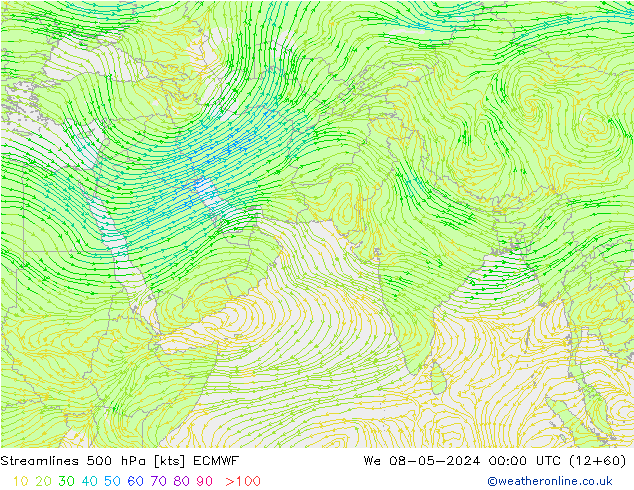 Ligne de courant 500 hPa ECMWF mer 08.05.2024 00 UTC