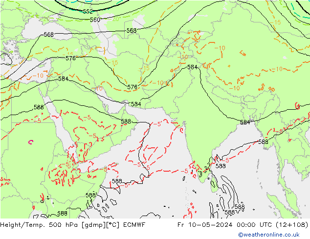 Z500/Rain (+SLP)/Z850 ECMWF vie 10.05.2024 00 UTC