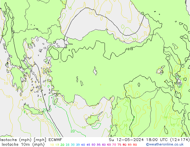 Isotachen (mph) ECMWF So 12.05.2024 18 UTC