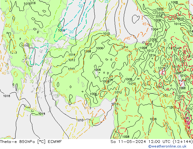 Theta-e 850hPa ECMWF sab 11.05.2024 12 UTC