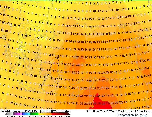 Z500/Yağmur (+YB)/Z850 ECMWF Cu 10.05.2024 12 UTC