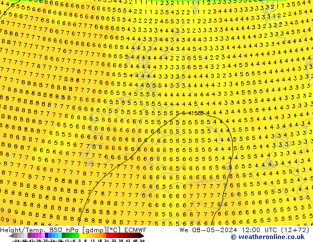 Z500/Rain (+SLP)/Z850 ECMWF mer 08.05.2024 12 UTC