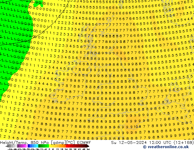 Z500/Yağmur (+YB)/Z850 ECMWF Paz 12.05.2024 12 UTC