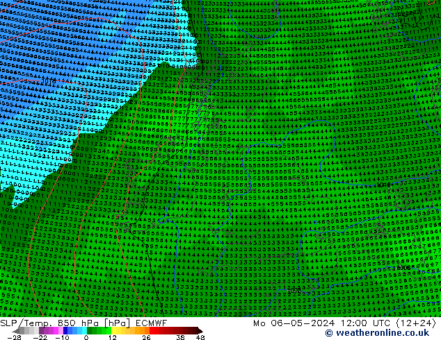 SLP/Temp. 850 hPa ECMWF Seg 06.05.2024 12 UTC