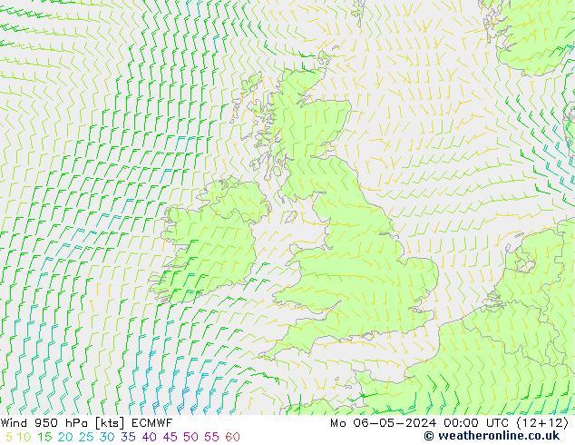 Wind 950 hPa ECMWF Mo 06.05.2024 00 UTC