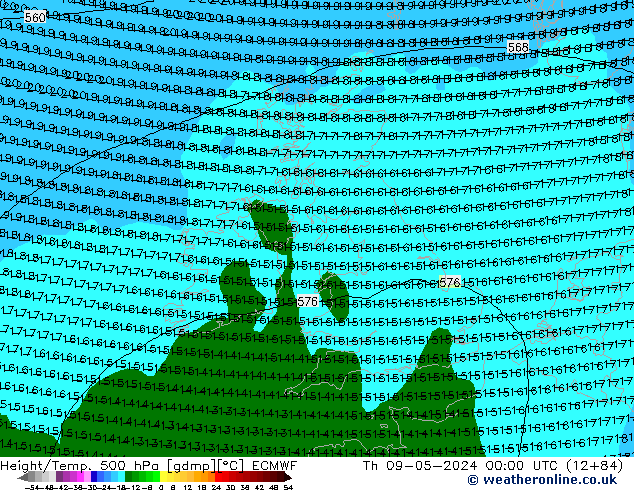 Z500/Rain (+SLP)/Z850 ECMWF  09.05.2024 00 UTC