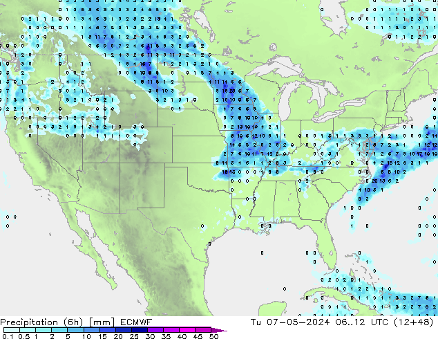 Precipitación (6h) ECMWF mar 07.05.2024 12 UTC
