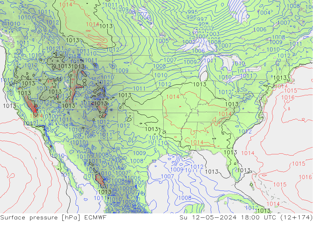 pressão do solo ECMWF Dom 12.05.2024 18 UTC