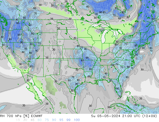 RH 700 hPa ECMWF  05.05.2024 21 UTC