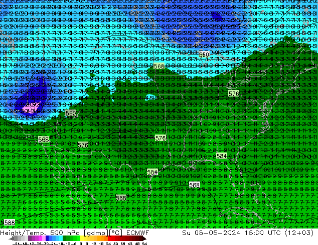 Hoogte/Temp. 500 hPa ECMWF zo 05.05.2024 15 UTC