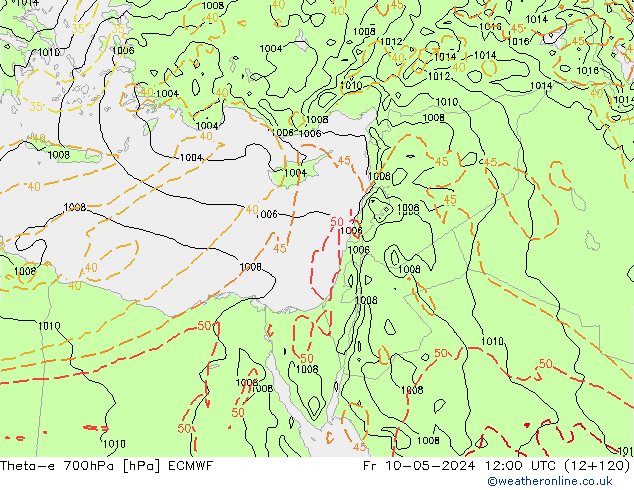 Theta-e 700hPa ECMWF Fr 10.05.2024 12 UTC