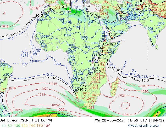 Jet stream ECMWF Qua 08.05.2024 18 UTC