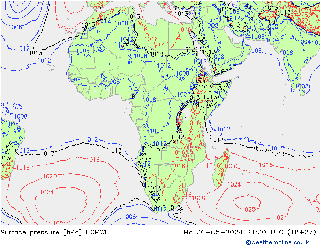 Pressione al suolo ECMWF lun 06.05.2024 21 UTC