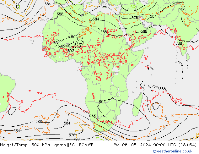 Z500/Rain (+SLP)/Z850 ECMWF mer 08.05.2024 00 UTC