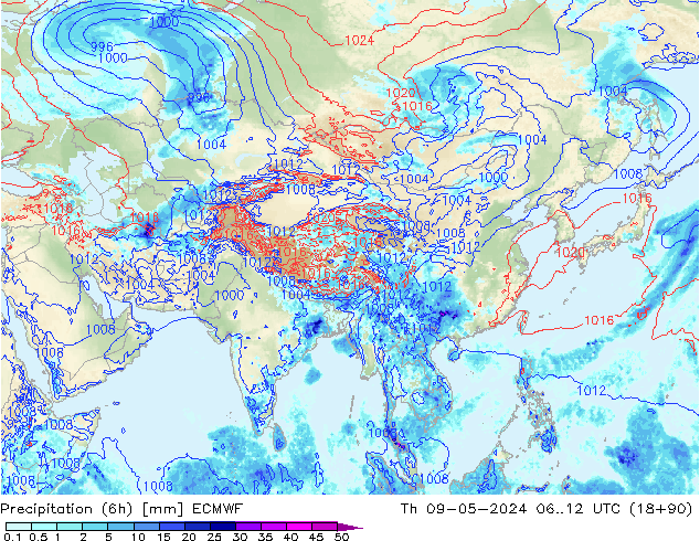 Z500/Rain (+SLP)/Z850 ECMWF чт 09.05.2024 12 UTC