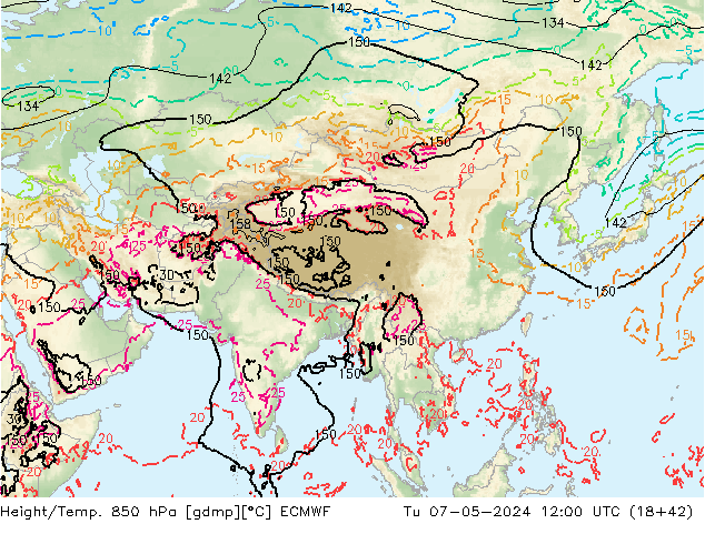 Z500/Rain (+SLP)/Z850 ECMWF вт 07.05.2024 12 UTC