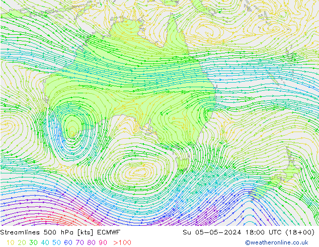 Linea di flusso 500 hPa ECMWF dom 05.05.2024 18 UTC