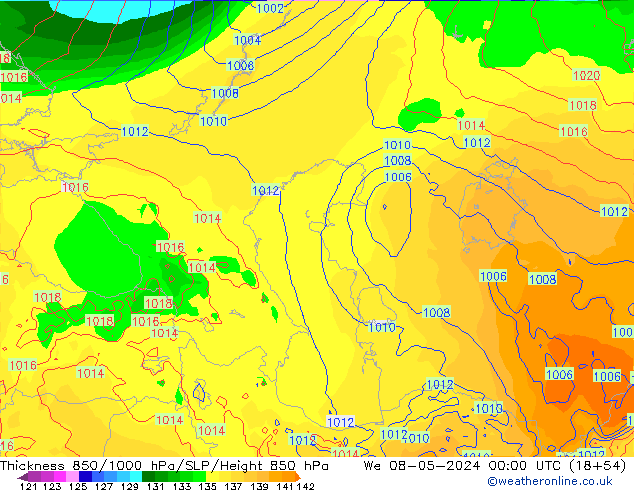 Thck 850-1000 hPa ECMWF śro. 08.05.2024 00 UTC