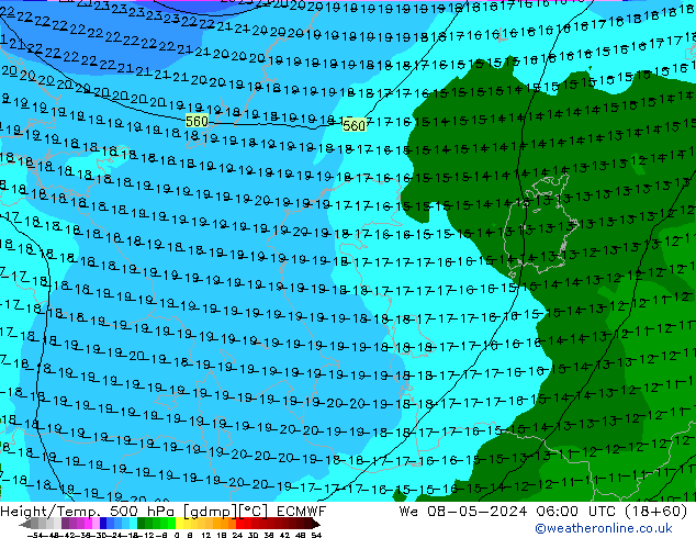 Z500/Yağmur (+YB)/Z850 ECMWF Çar 08.05.2024 06 UTC