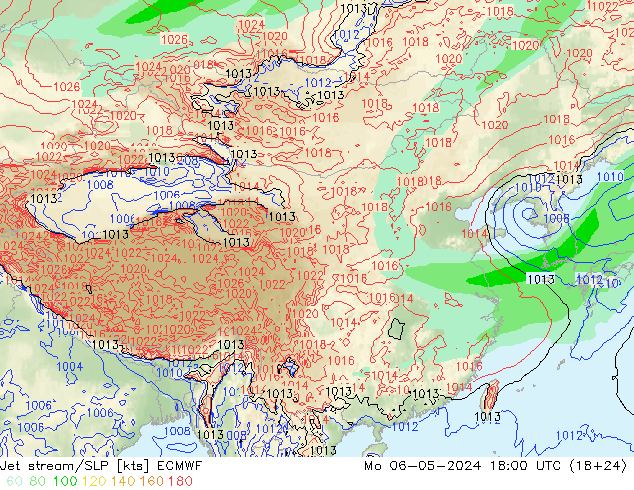 高速氣流/地面气压 ECMWF 星期一 06.05.2024 18 UTC