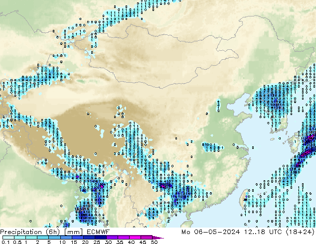 降水量 (6h) ECMWF 星期一 06.05.2024 18 UTC
