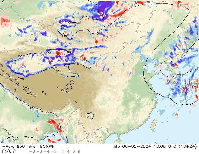 T-Adv. 850 hPa ECMWF 星期一 06.05.2024 18 UTC