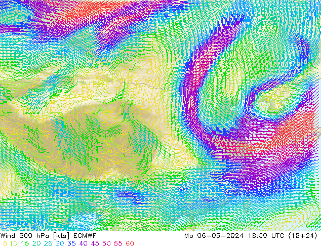 风 500 hPa ECMWF 星期一 06.05.2024 18 UTC