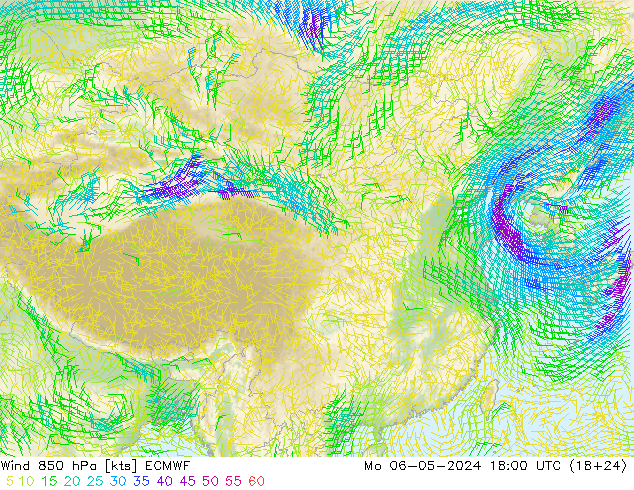 风 850 hPa ECMWF 星期一 06.05.2024 18 UTC
