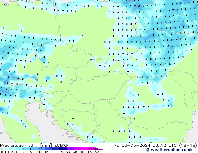 Z500/Rain (+SLP)/Z850 ECMWF pon. 06.05.2024 12 UTC