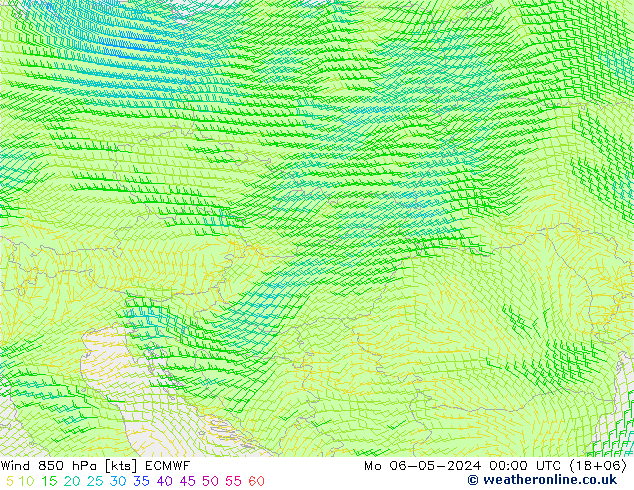 Wind 850 hPa ECMWF Po 06.05.2024 00 UTC